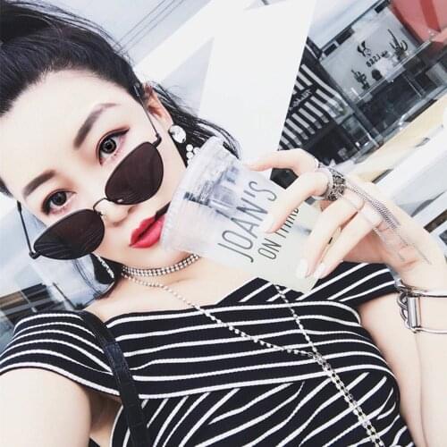 Cat Eye Mental Frame Sunglasses Woman Fashion Flat Top Pink Black Clear Lens Triangle Small Frame Men Gafas Shade Mirror UV400