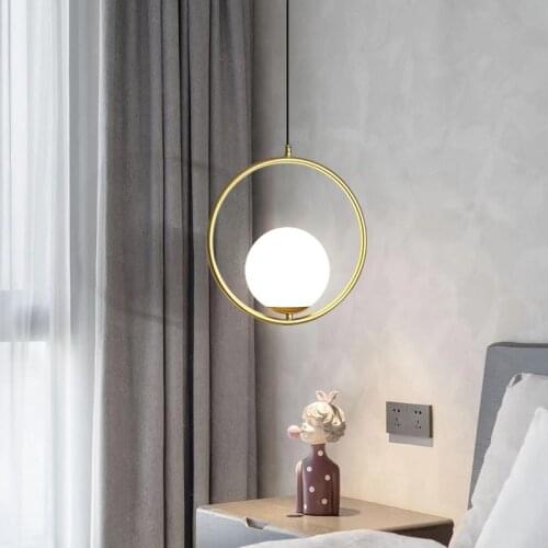Modern Glass Ball Pendant Lighting Fixture Golden Ring Kitchen Dining Room Bedside Hanging Lamps Luminaire Suspension Lights
