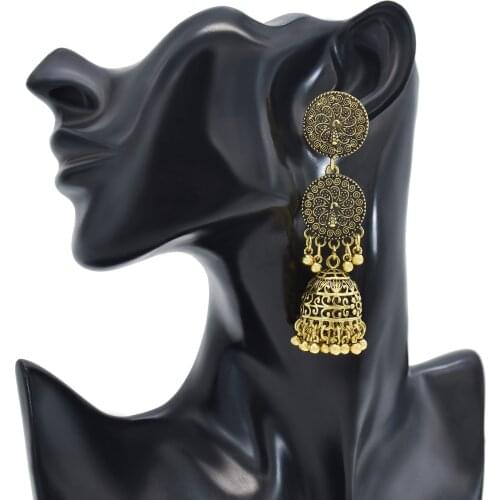 Indian Court Vintage Earrings Gold Silver Round Peacock Carved Bird Cage Bells Flow Drop Earrings Bohemian Gypsy Ethnic Jewelry