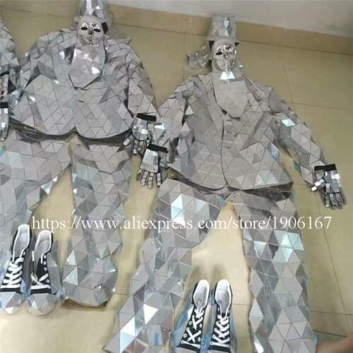 Mirror Clothing Event Party Supplies Mirror Design Dazzling Fashion Costume Men Women Street Art Reflective Clothes Robot Suit