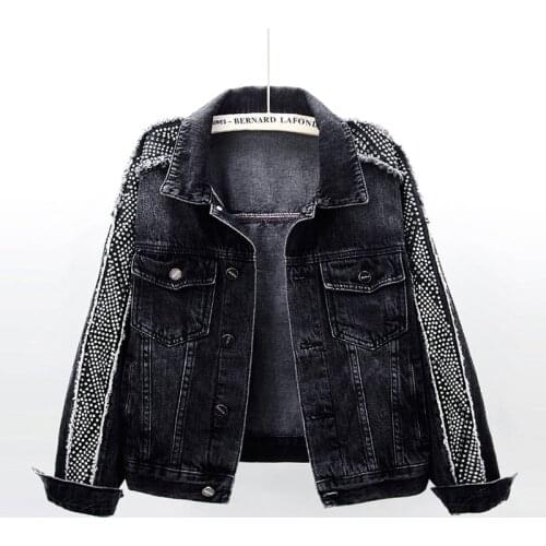 2020 Spring Autumn New Riveting Denim Jacket Women Outerwear Black Loose Bat sleeve Jeans Jacket Casual Female Denim Short Coat