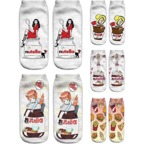 Women 3D Printed Socks Spring Summer Nutella Pizza Funny Short Hot Happy Cotton Fashion Female Casual Ankle Chaussettes