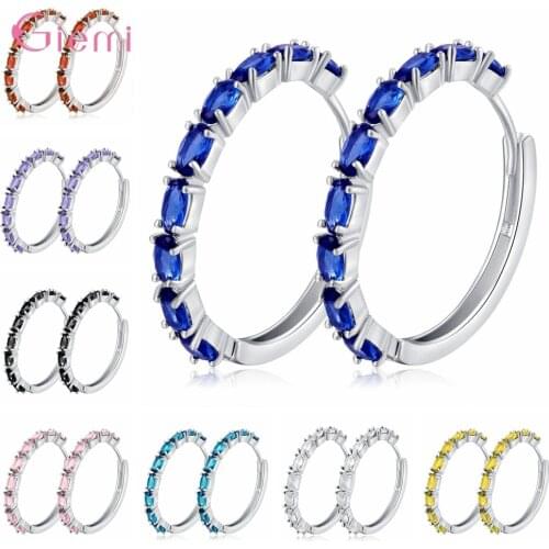 New Fashion Genuine 925 Sterling Silver Hoop Earrings For Women Sparkling Crystal Earrings Elegant Female Wedding Party Jewelry