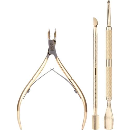 3pcs/set Stainless Steel Gold Nail Cuticle Scissors Pushers Dead Skin Remover Cutter Nail Art Manicure Tools Pedicure Tools Kit