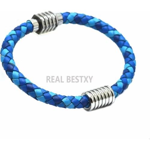 5pcs/lot Punk Men Jewelry Genuine Braided Leather Bracelet Stainless Steel Magnetic Clasp Fashion Women Bangles Bracelets hot