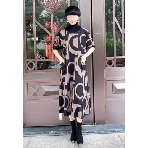 Large Size Plus Velvet Padded Dress Autumn Winter New Temperament Mother Dress Was Thin Covered Belly Temperament Long Skirt