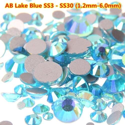 Free Shipping Good Feedback 1440 pcs Flat Back Strass Nail Cristal ab Lake Blue Mix ss3-ss30 Crystal Non Hotfix Rhinestone ss6