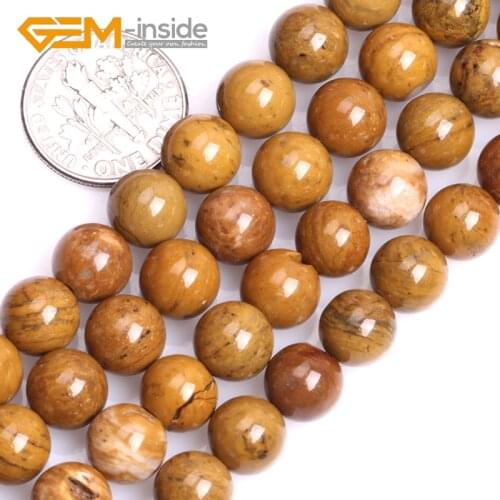 8mm 10mm Natural Yellow Petrified Silicified Wood Jaspers Stone Round Shape Beads for Jewelry Making DIY 15" Wholesale