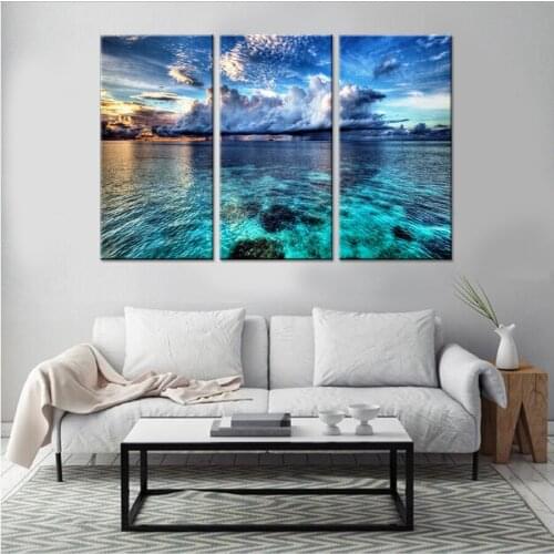 Blue sky white clouds seascape large diamond painting 5D diy Full Diamond Embroidery Abstract Mosaic Triptych Home Decor AA2168