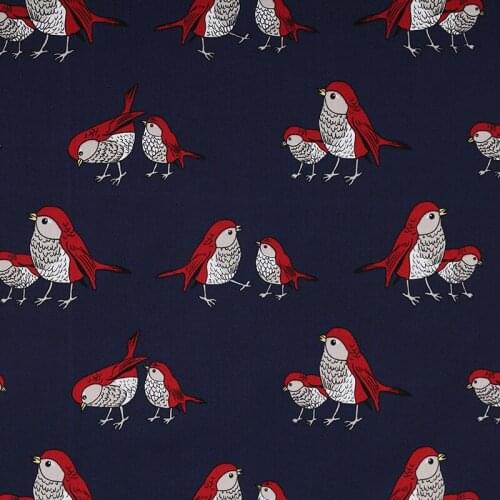 BZ90 100*140cm High-density Blue Red Khaki Birds Printed Cotton Fabric For Children Women Dress Kids' Curtain Bedding DIY Cloth