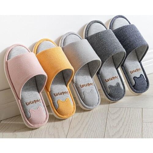 Women Men Homen Slippers Spring Autumn Indoor Couple Non-slip Breathable Sweat-absorbing Cotton and Linen Slippers Wood Floor