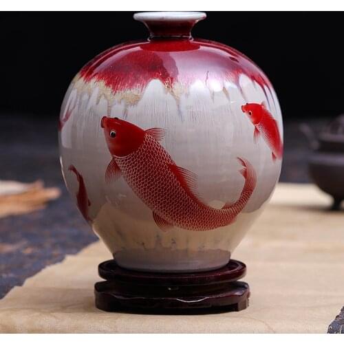 Jingdezhen Ceramic Pomegranate Vase Archaize Kiln Borneol Crackle Fish Classic Home Antique Vase