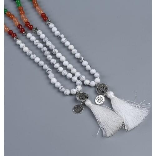 108 Gemstone Mala Beads White Howlite Lapis Soapstone Amethyst Mala Necklace