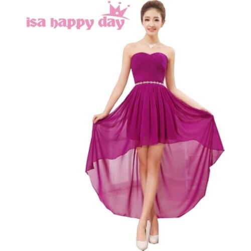 Short front long back cheap dark purple corset bridesmaid dresses royal blue color for bridesmaids pink party dress 2020 H1093