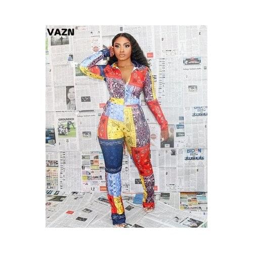 VAZN Hot Elegant 2020 O-neck Full Sleeve Full Pant Colorful Print 2 Piece Set Tracksuit Casual Female Street Wind Sets
