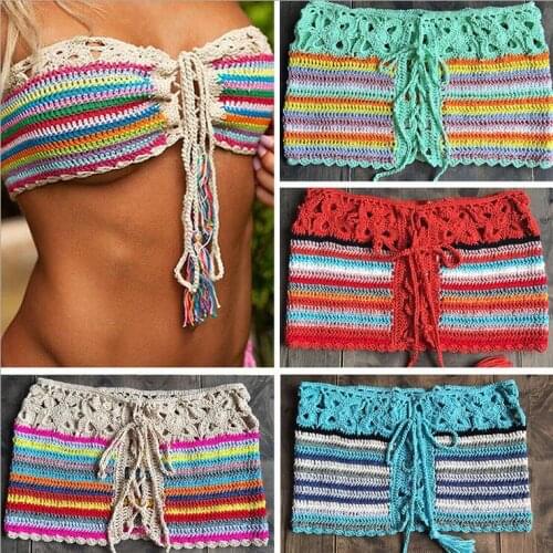 Summer Sexy crochet bikini Crop Tops Beachwear Hollow Out Bikini Bra Strap vest Hanging Halter Tank womens cropped