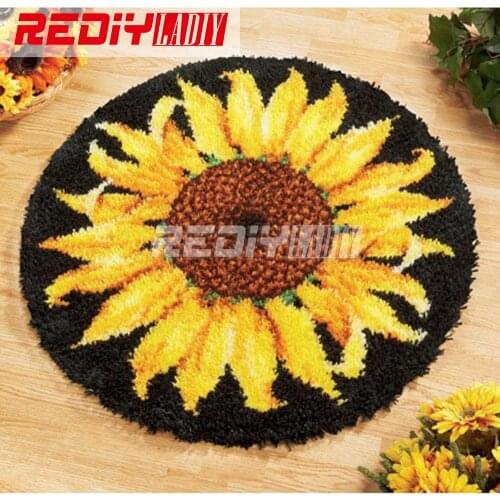 Hot! Latch Hook Rug Kits DIY Needlework Unfinished Crocheting Rug Yarn Cushion Mat Embroidery Carpet Rug Sunflowers Home Decor