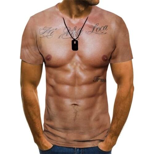 Best-selling new and interesting 3D sexy muscle men summer short-sleeved fitness T-shirt streetwear printed three-dimensional fa