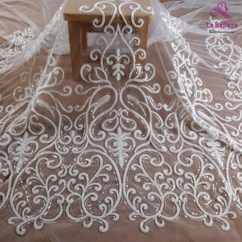 La Belleza 2021 fashion bridal lace,Large patterns lace fabric,ivory beading wedding dress lace fabric 45'' width 1 yard