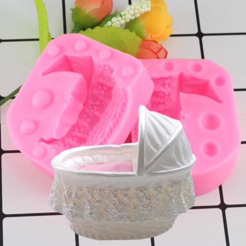 Mujiang 3D Baby Carriage Candle Silicone Molds Baby Birthday Fondant Cake Decorating Tools Candy Chocolate Cake Baking Moulds