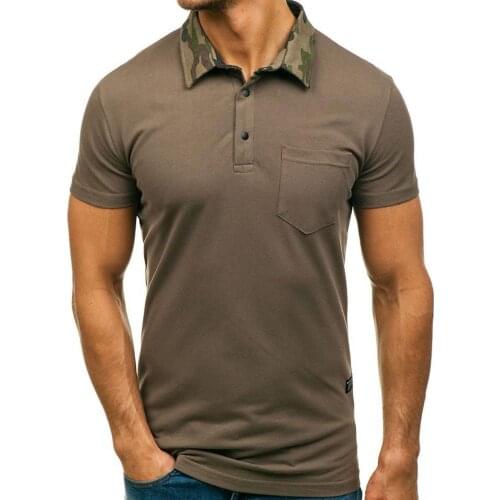 Men Camouflage Turn Down Collar Short Sleeve T-Shirt Summer Slim Blouse Top Pullover Tee Shirt Casual Men T-shirt