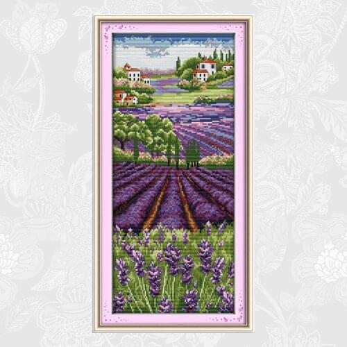 Joy Sunday Lavender Grassland Cross-stitch Embroidery kits,DIY Handwork Cross Stitch,Enough Thread for Embroidery