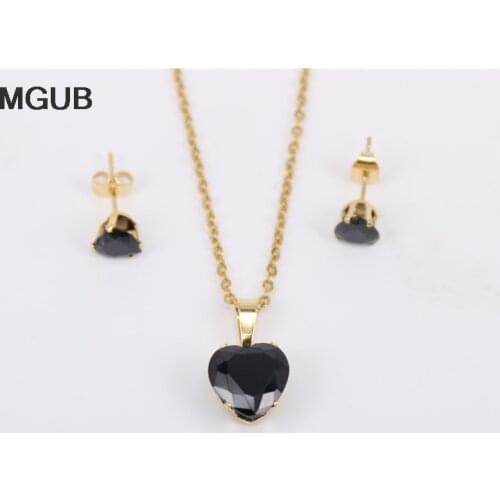 Black red Pink blue green Orange multiple colour Heart-shaped crystal set Earring necklace Free shipping New product