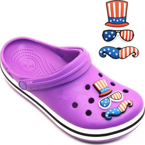 Original 6pcs/set Stars and Stripes PVC Shoe Charms Decoration American style Shoes Accessories fit croc JIBZ X-mas Kids Gifts