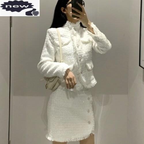 Autumn Women Tweed Jacket Sexy Mini Skirt Two Piece Sets Office Ladies Slim Fit Tassels Suits Elegant Party Outfits Matching Set