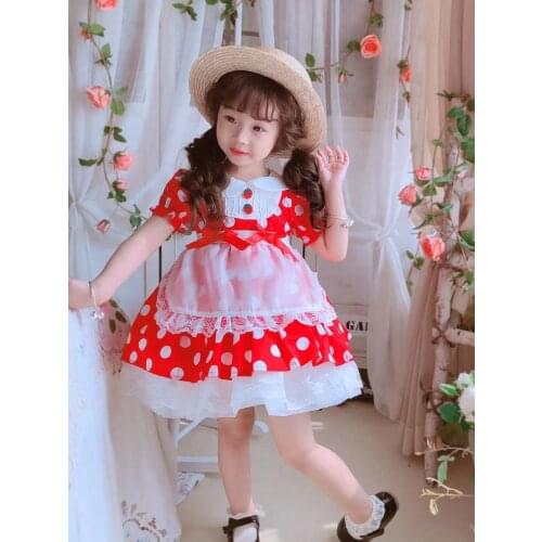 0-6Y Summer Lolita Vintag Princess Red Dot Maid Shortsleeve Ball Gown Dress For Baby Girl Birthday Gife Party Turkey Easter Cute