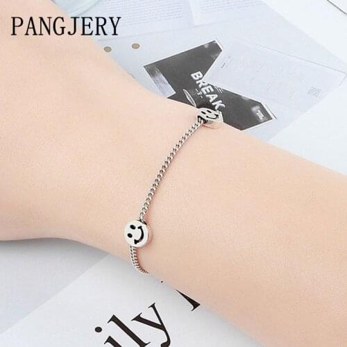 PANGJERY 925 Sterling Silver Bracelets Adjustable for Women INS Fashion Simple Creative Smiley Face Pattern Party Jewelry Gifts