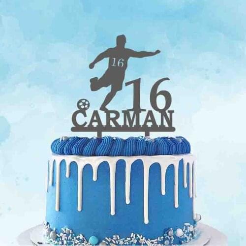 Personalized Football Cake Topper Man Playing Football Custom Name Age Shirt Number Football Fans Party Cake Decoration Topper