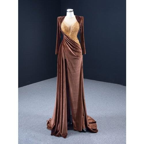 Luxury Mermaid Prom Dress Long Evening Gowns With Split Side Sparkling Beaded Crystal Illusion Neck Pleated Birthday Party Wear