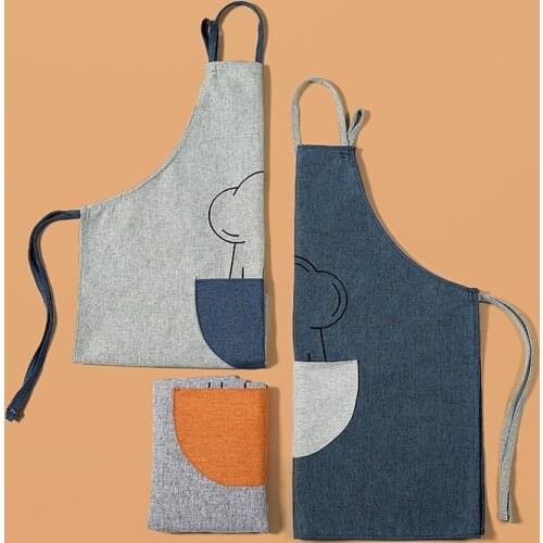 Anti-fouling and Oil-proof Kitchen Apron Home Cooking and Baking BBQ Sleeveless Cotton Linen Apron for Woman Kitchen Accessory