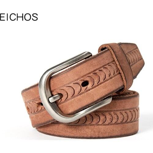 EICHOS 100% Real Cowboys Leather Strap Belts Men Vintage Designer Handcraft High Quality Ceinture Soft Belt Men For Gift