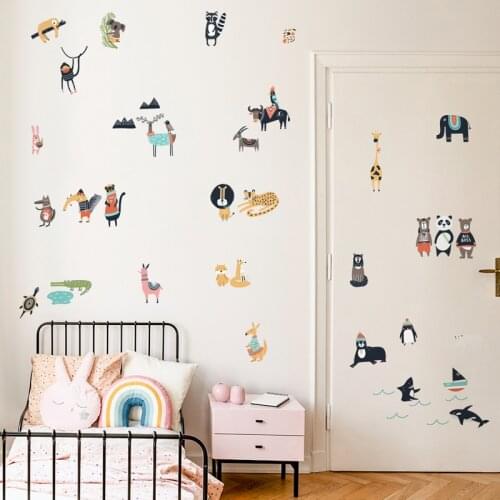 DIY Creative Zoo Animal Wall Sticker Nordic Style Kids Room Nursery Home Poster Monkey Eagle Fox Wall Decals NEW YEAR