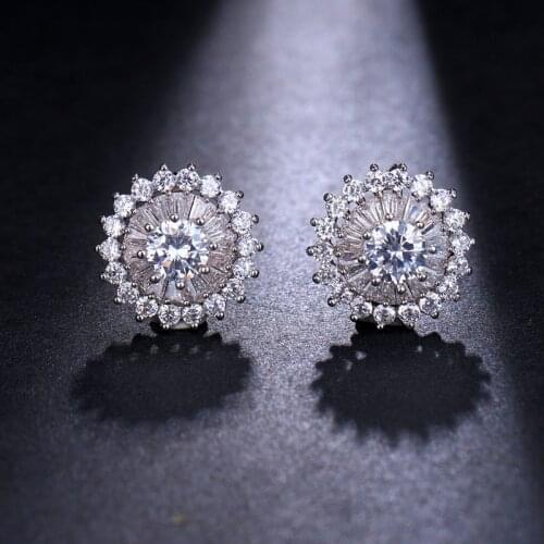 KSRA Summer Rhinestone Floral Wedding Cubic Zirconia Studs Earrings For Women Bridesmaids Bridal Wedding Vintage Jewelry Gift