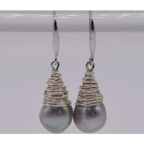 Handmade silver earrings, natural baroque pearls, gray pearls, 925 sterling silver, womens earrings