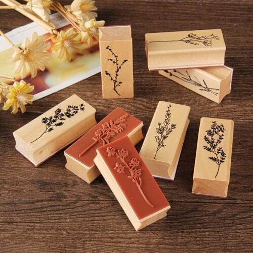 Leaves Grass Flower Plant Wooden Stamps Lavender Eucalyptus Branch Scrapbooking Material Card Making Junk Journal Decoration