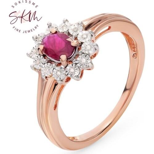SKM Flower Ruby Rings for women Flower 14k 18k rose gold vintage wedding rings designer Luxury Fine Jewelry