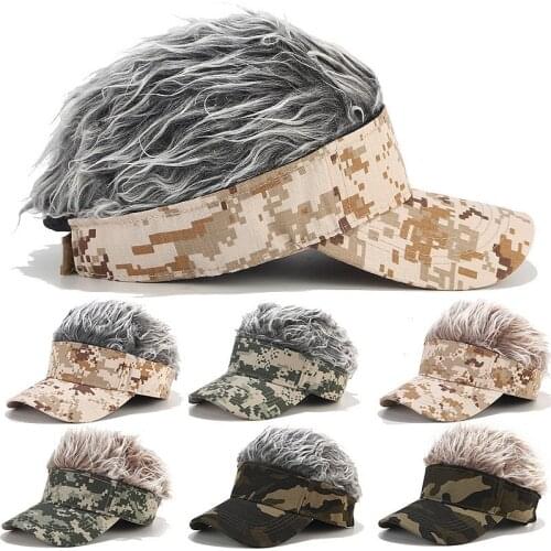 Creative Men Short Wig Camouflage Baseball Cap Adjustable Visor Spiked Hair Casual Tennis Hat