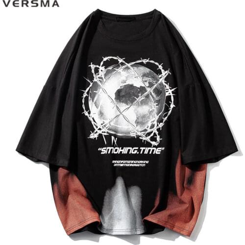 VERSMA Japanese Trendy Tye Die Gothic Print T-shirts Men Summer Hip Hop Streetwear T-shirt Men Teenage Boys Clothes Dropshipping