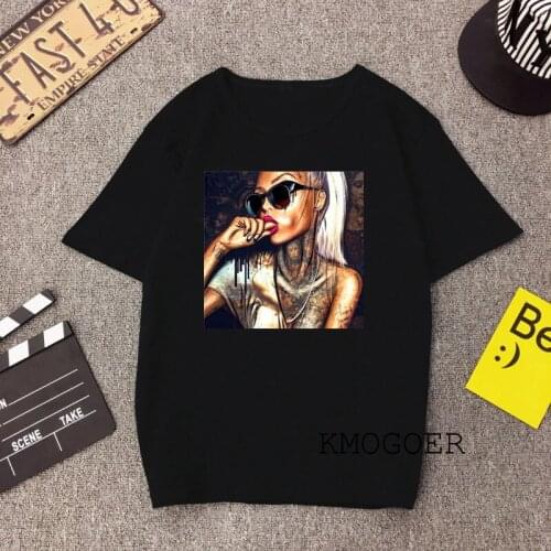 Punk Girl with Tattoo Female T-shirt Harajuku Top Summer Black T-shirts Women Clothes 2019 Aesthetic Grunge Streetwear