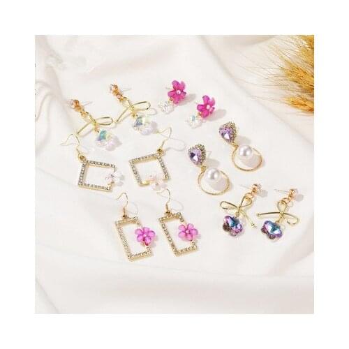 New fashion Sweet gradient imitation crystal flower long earrings For Women girl Accessories jewelry wholesale