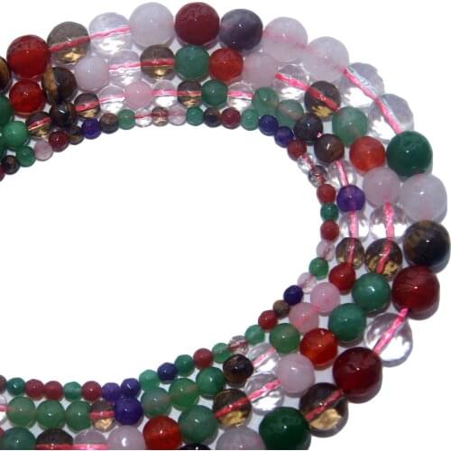 Faceted Natural Stone Mix Pink Quartz Lapis lazuli Agates Loose Beads 4 6 8 10 MM Pick Size For Jewelry Making Diy Bracelet