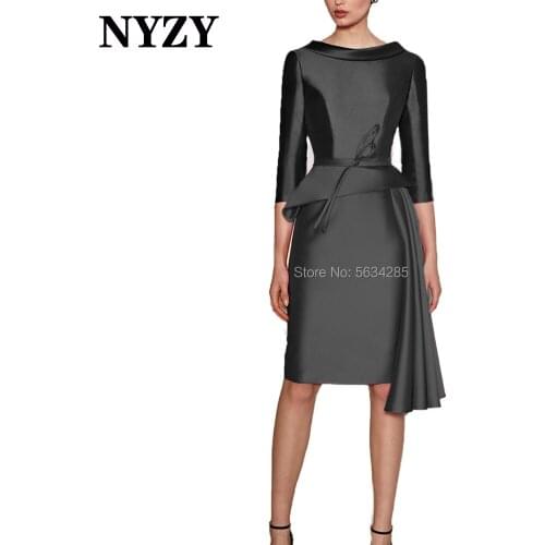 M359C NYZY Elegant Bowl Neck 3/4 Sleeves Black Mother of the Bride Dresses 2021 Short Wedding Party Dress Cocktail Church Suits