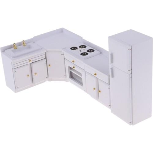 1/12 DELXUE KITCHEN SET DOLLHOUSE FURNITURE WOODEN STOVE CABINET & FRIDGE
