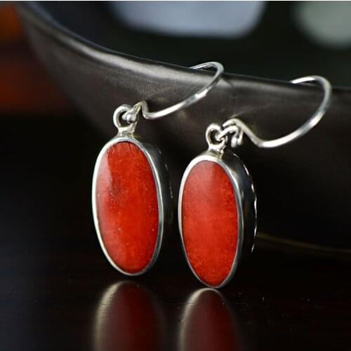 2018 Direct Selling Top Fashion Round Brinco S925 Jewelry Wholesale Antique Thai Exquisite Craftsmanship Coral Earrings