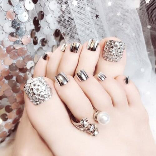 24PCS new design Senior Bride Wedding Toe False Nail Metal nail silver J25
