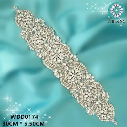 30PCS) Bridal beaded sewing silver crystal rhinestone appliques iron on for wedding dresses WDD0174